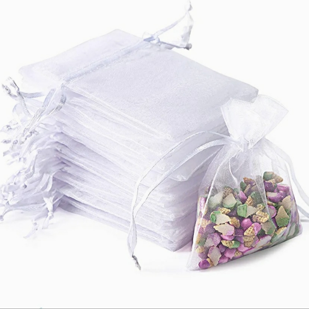 NEW 20 white sheer organza bags and 30 thank you stickers gift holiday crafts